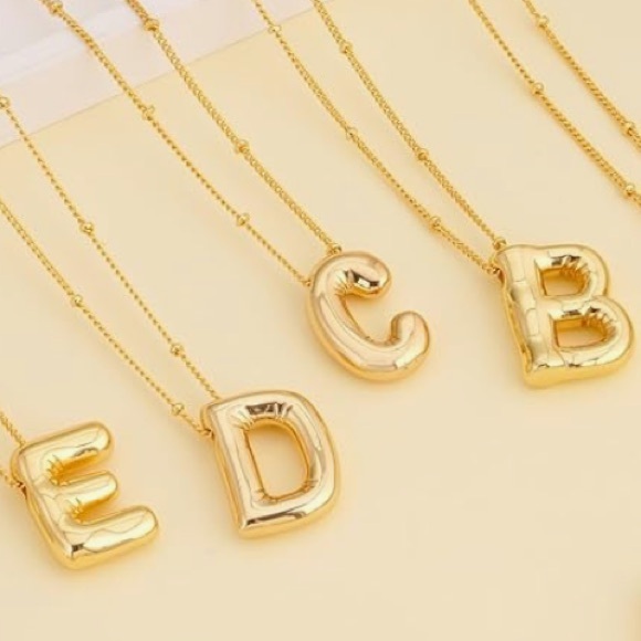 18 KT Gold Plated Bubble Initial All Letters Available Necklace New 17” - Picture 8 of 12